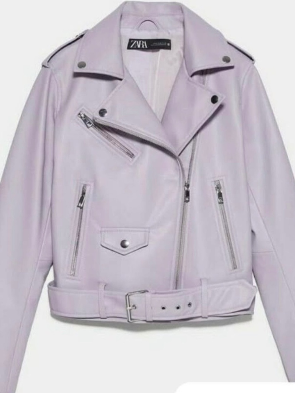Stylish Zara faux leather biker jacket in a rare lilac/lavender shade